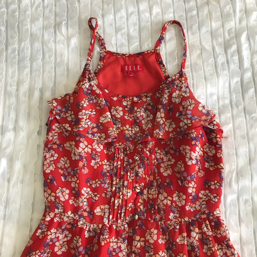 Elle Red Floral Ruffle Button Up Dress - Picture 3 of 8